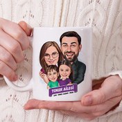 Resim Kız ve Erkek Çocuklu Aile Karikatürlü Kupa Bardak 