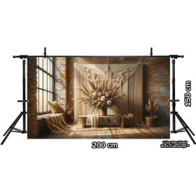 Resim Venspor Bohem Tarzı Makrome ve Rustik Çiçek Aranjmanı Arkaplan, 200x150cm, Fon, Duvar Örtüsü 