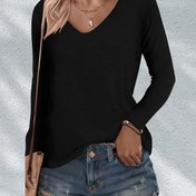 Resim Kadınlar İçin Esnek Rayon Uzun Kollu Tişört - Şık V Yaka Üstler, Her Mevsim Günlük ve Resmi Giyimler için Yumuşak Bluz - Makinede Yıkanabilir Kadın Giysisi, Çok Amaçlı Elbise, Rahat Kesim, Esnek Kumaş 
