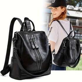 Resim Kadınlar için Büyük Kapasiteli Sırt Çantası - Şık Minimalist Cüzdan, Fermuarlı Kapanış, Geniş Çalışma Çantası ve Seyahat Sırt Çantası, Dayanıklı Sentetik Kadın Çantası, Günlük, Ofis, Resmi Etkinlikler için İdeal Hediye - Siyah, Sırt Çantası Cüzdan, Çok Yönlü Taşıma Çantası, Şık Tasarım, Sağlam Yapı, Profesyonel Kadınlar 
