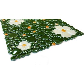 Resim MozaiKristaL Mutfak Tezgah Arası, Banyo, Havuz, Sauna, Spa, Zemin, Duvar ve Yaşam Alanlarının Tüm Yüzeyleri Için Yeşil, Sarı, Beyaz Çiçek Desenli 31.5X31,5 cm Fileli Cam Mozaik.( 5 File = 0,5 M2 Fiyatıdır ) 