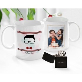 Resim Bk Gift Kişiye Özel Babalar Günü Hediyesi Fotoğraflı Kupa Bardak Ve Benzinli Çakmak Seti-81 