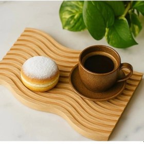 Resim Dalgalı Çift Taraf Tasarımlı Ahşap Sunum Tepsisi 