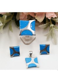 Resim Firuze Taşlı Kare Set Rose Gold - Gümüş 