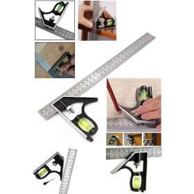 Resim Binbir Reyon Kombine Metrik Gönye Alüminyum Su Terazili 300 mm 45-90 Derece CE081 