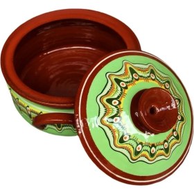 Resim Troyan 1868 3 Litre %100 El Boyaması Doğal Sağlıklı Çömlek. Tam Sırlı Güveç Geleneksel Toprak Tencere 