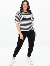 Resim Kadın Büyük Beden Çizgili Eşofman Takımı 8106-24 - 4XL / Pembe 