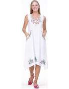 Resim Kolsuz Şile Bezi Antik Nakışlı Midi Boy Elbise Beyaz Byz-beyaz 