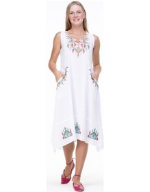 Resim Kolsuz Şile Bezi Antik Nakışlı Midi Boy Elbise Beyaz Byz-beyaz 