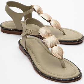 Resim Luvishoes Luvi Shoes Helen Yeşil Hakiki Deri Parmak Arası Gold Tokalı Kadın Sandalet Yeşil 