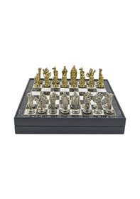 Resim Gifthome Büyük Boy Metal İngiliz Satranç Takımı Parlak Ve Mermer Desenli Sandıklı Mdf Tahtası 36x36x6 Cm. 