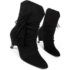 Resim Pine Cone K222 Kadın Süet Topuklu Püsküllü Bot Siyah Siyah 