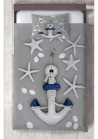 Resim Mekta Home Bebek Ve Çocuk Odası Çapa Desenli Gri Yatak Örtüsü Renkli 