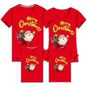 Resim HediyeMania Kırmızı Yılbaşı Tişörtü 4lü Aile Kombini Anne Baba 2 Çocuk Pamuklu Tshirt Christmas Baskılı Kaliteli 