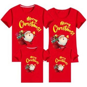 Resim HediyeMania Kırmızı Yılbaşı Tişörtü 4lü Aile Kombini Anne Baba 2 Çocuk Pamuklu Tshirt Christmas Baskılı Kaliteli 