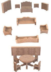 Resim Buradadavar Hobi Ahşap Barbie Bebek Mobilya Takımı Oyun Evi 15 Parça 