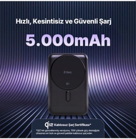 Resim Ttec 2BB226S Recharger Pro M 5.000 mAh Qi2/Magsafe Özellikli 15W Apple Uyumlu iPhone/Android Stantlı Kablosuz Powerbank 