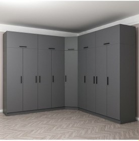 Resim Minar Kale 9 Kapaklı 4 Ç Köşe Dolap + Yüklük Antrasit 235cm 