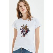 Resim Qivi Basket Basketbol Spor Baskılı Beyaz Kadın Örme Tshirt 