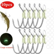 Resim 10 adet Luminous Live Shrimp Hooks - Parlak Beyaz, Çok Renkli Seçenekler için Artan Görünürlük, Büyük Balık ve Shrimp için İdeal, Tatiller ve Babalar Günü Hediyeleri için Mükemmel, Balıkçılık Hooks, Canlı Kancalı Tasarım, Dayanıklı Metal Hooks 