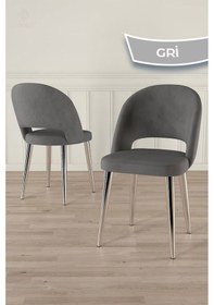 Resim Canisa Weps Serisi 89x150 Açılabilir Lak Panel Beyaz Mermer Krom Ayak Masa Takımı Ve 6 Gri Sandalye Beyaz Mermer Desen Masa Gri Sandalye 