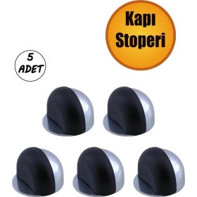 Resim Yarımay Kapı Stoperi Tamponu 5 Adet Vidalı Metal Ağır Kapı Stopu Hızlı Durdurucu Tutucu Krom Gümüş. 