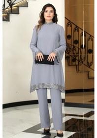 Resim Raika Moda Şifon Umay Büyük Beden Tesettür Takım Gri 