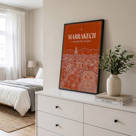 Resim Marrakech Line Art Print - Terracotta Koutoubia Medina Skyline Wall Art - Just Poster / 16 x 20" (40x50 cm) 