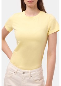 Resim Itsbasic Kadın Light Sarı S6-108 Bisiklet Yaka %100 Organik Pamuk Esnek Kumaş T-shirt 