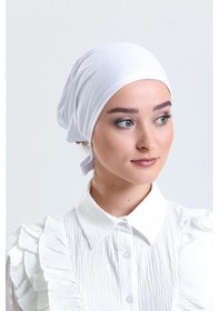 Resim Beyaz Arkadan Bağlamalı Tesettür Bone Penye Kumaş Düz Bone 1011 42 Beyaz 