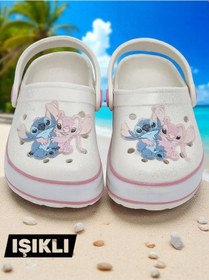 Resim Lilo Stich Baskılı Tabanı Işıklı Kız Çocuk Plaj Terliği & Sandaleti Bej 