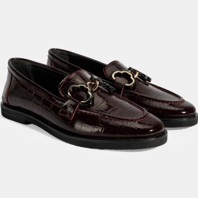 Resim Kadın Bordo Kroko Baskılı Toka Detaylı Deri Loafer 