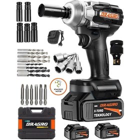 Resim Dragro Alman 450NM DRG-598VF 20 AH Kömürsüz Çift Bataryalı Somun Sökme Sıkma Makinesi 32 Parça Full Setli Siyah 