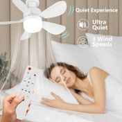Resim Yeni Sessiz LED Fan Işığı Uzaktan Kumanda ile, 27 Vidalı Bağlantı, 3 Hız/Ayarlanabilir Rüzgar Hızı/LED Işıklar Yatak Odası Banyo için, Beyaz Yuvarlak Işık, Pil Dahil Değil 