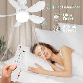 Resim Yeni Sessiz LED Fan Işığı Uzaktan Kumanda ile, 27 Vidalı Bağlantı, 3 Hız/Ayarlanabilir Rüzgar Hızı/LED Işıklar Yatak Odası Banyo için, Beyaz Yuvarlak Işık, Pil Dahil Değil 