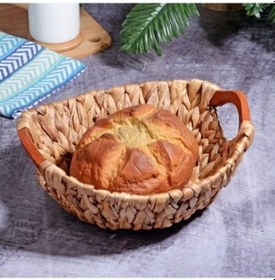 Resim Kosova Wicker Serisi Bezli Yuvarlak Ahşap Kulplu Hasır Ekmek Sepeti 