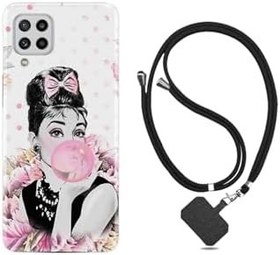 Resim kilifland Samsung Galaxy A22 ile Uyumlu Kılıf Desenli Silikon Boyun Askılı Yeşil Mermer 2 