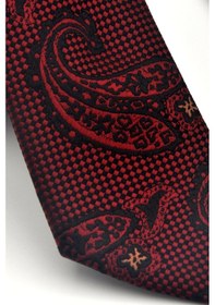 Resim Gaffy Bordo Lacivert Şal Desenli Dokuma Kumaş Mendilli Slim Fit Kravat // Sdk-2604-4 Bordo 