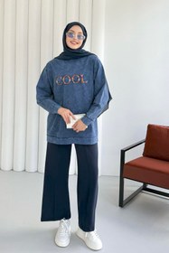 Resim Bisiklet Yaka Önü Nakışlı Yıkamalı Tunik 8920 - Mavi - Mavi / S-M 