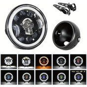 Resim Chuangyinshop 1 Adet 5,75 İnç Kafatası Desenli Motosiklet Led Far Yüksek Düşük Işık Sinyal Lambası 