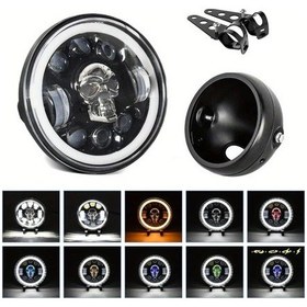 Resim Chuangyinshop 1 Adet 5,75 İnç Kafatası Desenli Motosiklet Led Far Yüksek Düşük Işık Sinyal Lambası 