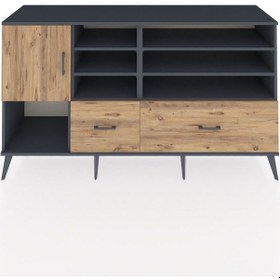 Resim Kronos Konsol 8 Raflı 2 Çekmeceli Tek Kapaklı 176x59x99 Antrasit Antrasit-çam 
