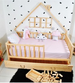 Resim MiniWood Montessori Çocuk Yatak Yavrulu 90x190 Karyola Ağacı 