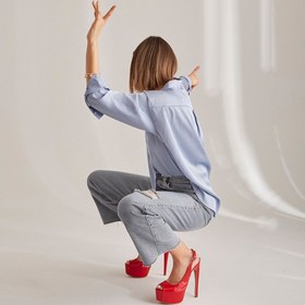 Resim AYAKKABI PRENSİ 795 Burnu Açık Arkası Bantlı Kirmizi Rugan 15 Cm Kadın Klasik Platform Topuklu Ayakkabı 