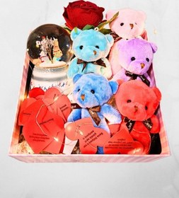 Resim Romantik Hediye Kutusu Işıklı Kalpli Mesajlı Kar Küresi Ve Peluş Ayıcıklarla Dolu Sevgiliye Hediye Çok Renkli 