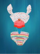 Resim Kız Çocuk Mayokini Dondurma Temalı Puantiyeli- Kol Fırfırlı - Son Sezon Kostüm Mayo Çok Renkli 