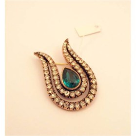 Resim Aşina Gümüş- Elmas Montür Zümrüt Damla Swarovski Taşlı Lale Broş 
