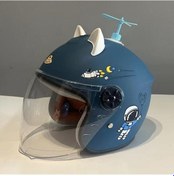 Resim Xindoker 4-12 Yaş Çocuklar İçin Kışlık Motor, Elektrikli Bisiklet Kaskı - Mat Lacivert Uzaylı Desenli Koruyucu Kask Lacivert 