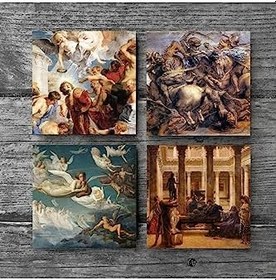 Resim Bir Roma Sanat Aşığı, Ruhların Geçişi, Anghiari Savaşı, Aziz Stephen Üçlemesi Taş Bardak Altlığı Seti - 4 Parça - Dekoratif, Rustik Mutfak Aksesuarı, 10x10 cm, Kaydırmaz Tabanlı SC116 