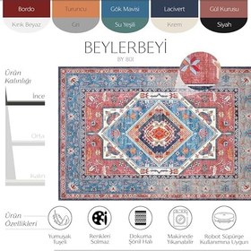 Resim Cool Halı Beylerbeyi By 801 Mavi Renkli Oturma Odası Salon Halısı Makinede Yıkanabilir Şönil Halı 